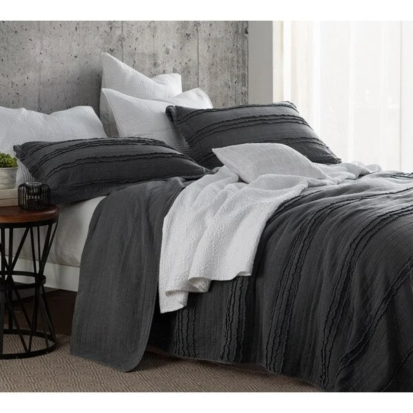 BYB Ruffled Stone Washed Pewter Quilt Set