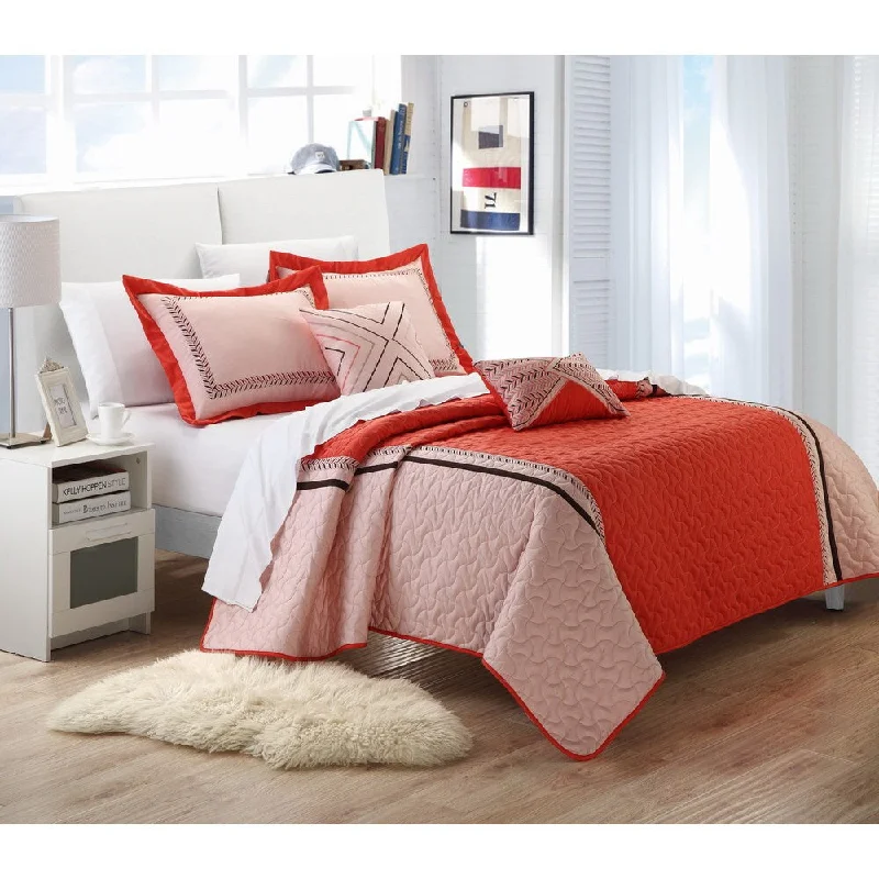 Chic Home Paulo Orange Embroidered 5-piece Quilt Set