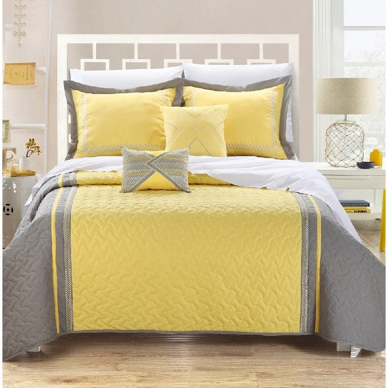 Chic Home Paulo Yellow Embroidered 5-piece Quilt Set