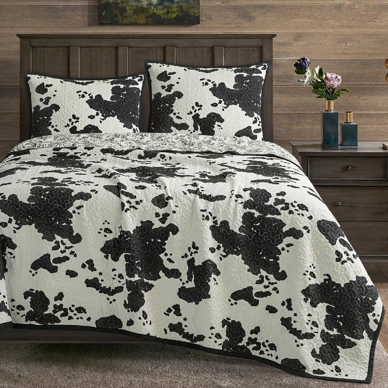 Cowhide Print Reversible Quilt Set Black/White