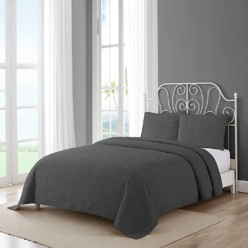 Hartford Crinkle Solid Quilt Set in Grey