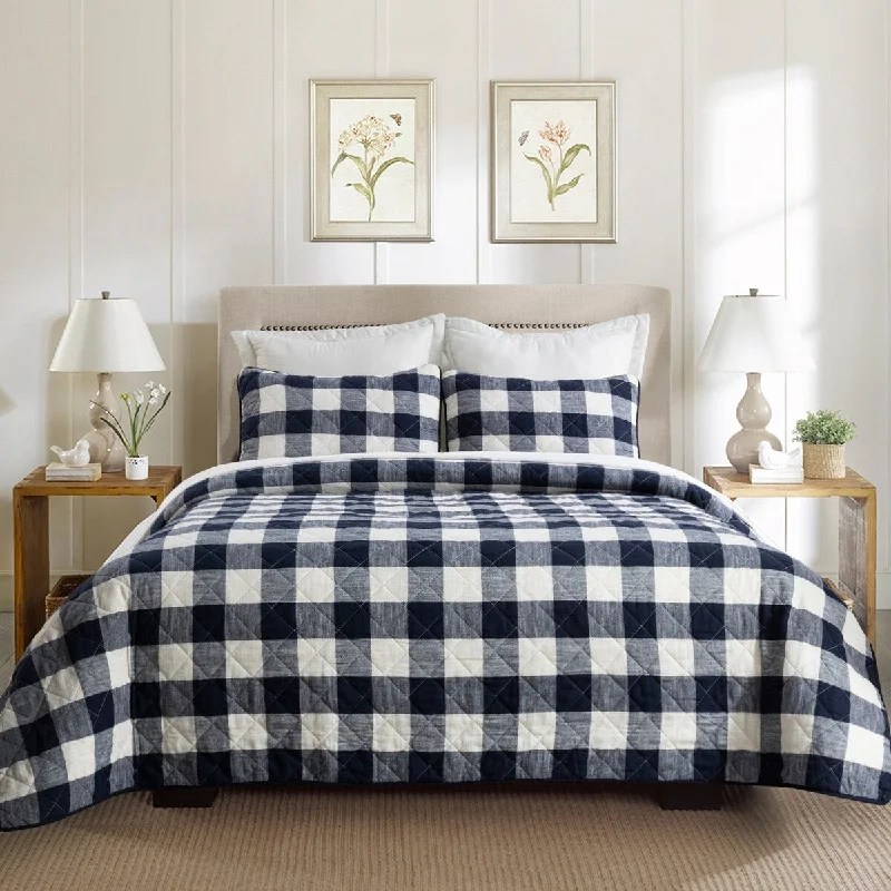 HULALA HOME 3 Piece Quilt Set with Plaid Patterns