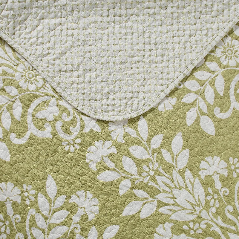 Laura Ashley Rowland Cotton Reversible Green Quilt Set