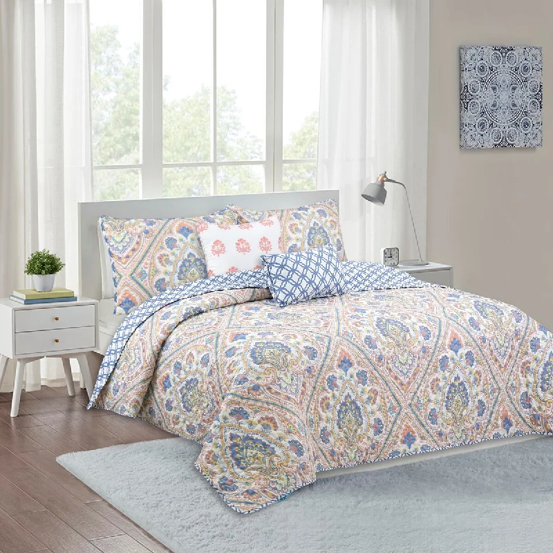 Merriam Apricot 5-piece Quilt Set