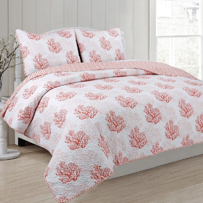 Panama Jack Coral Reef 3 piece Reversible Quilt Set