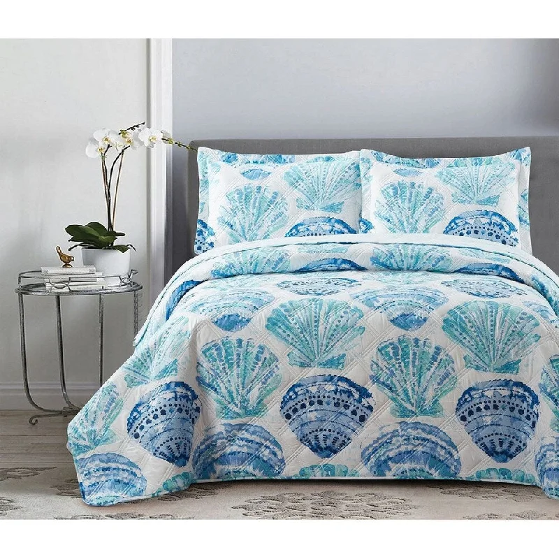 Porch & Den Mandamas Water Color Sea Shell King-size 3-piece Reversible Quilt Set