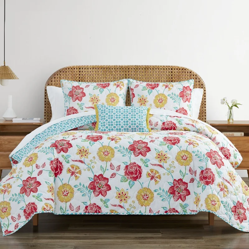 Springtime Floral 4PC Quilt Set