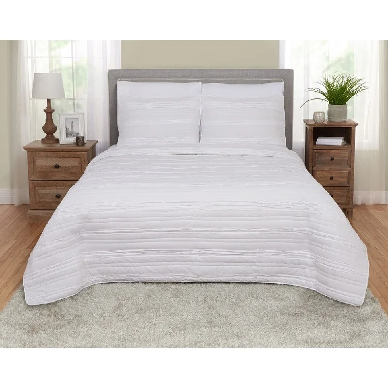 Textured White Stripe Quilt Set