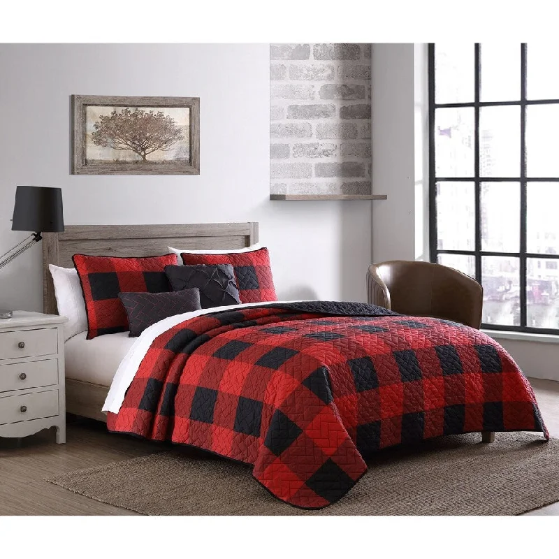 The Gray Barn Wood Side Buffalo Plaid Reversible Quilt Set