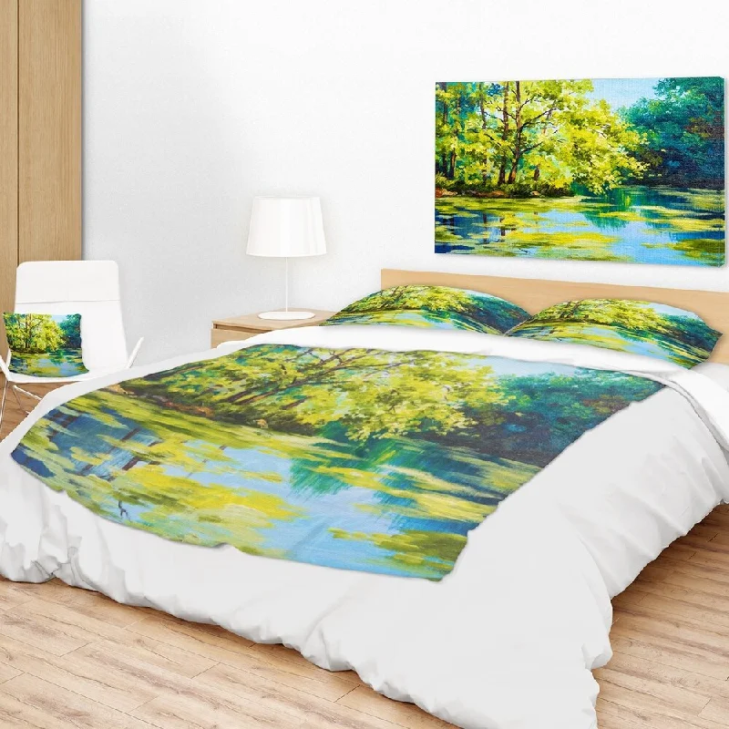 Designart 'Blue Lake Under Green Tree' Landscape Painting Throw Blanket