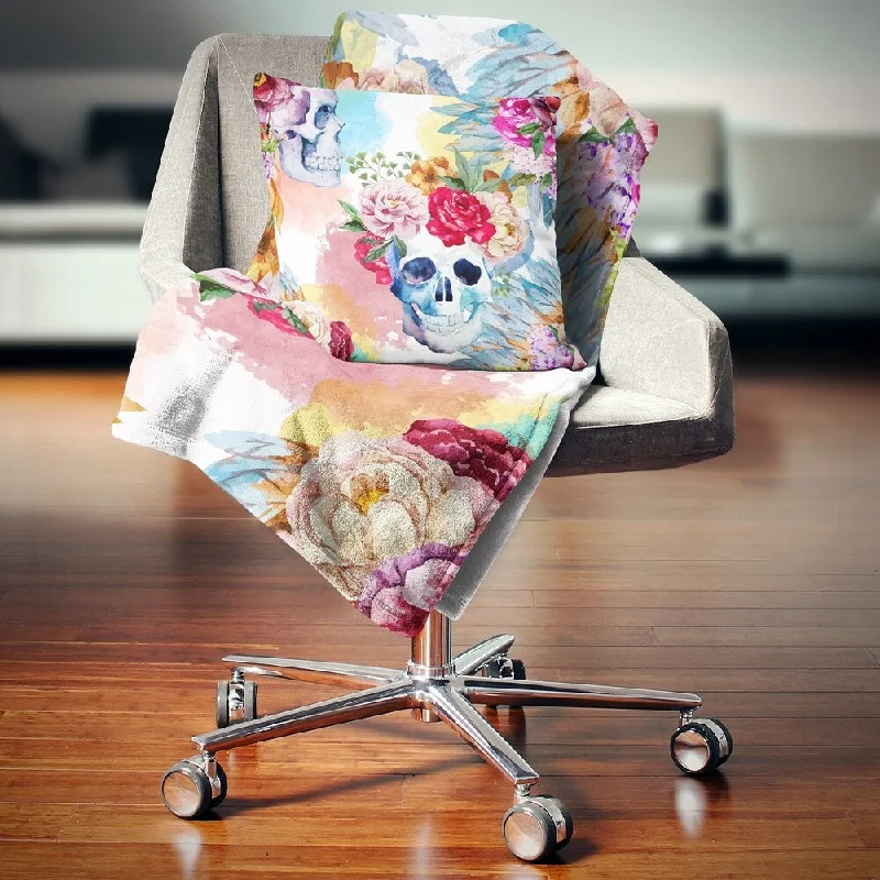 Designart 'Ethnic Skull with Flowers' Floral Throw Blanket