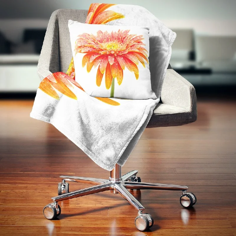 Designart 'Large Orange Gerbera on White' Floral Throw Blanket