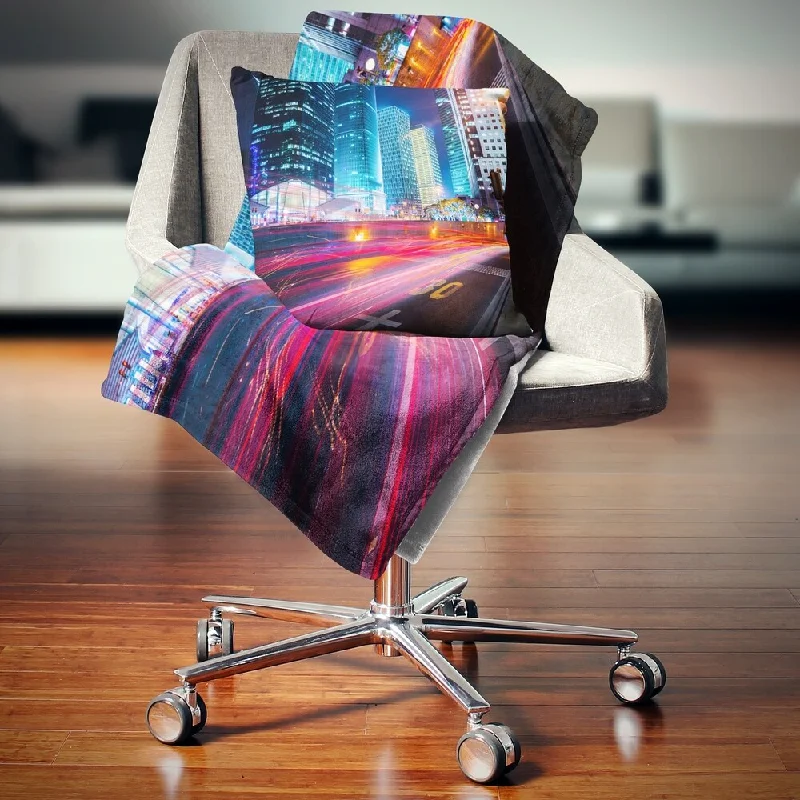 Designart 'Modern City Night Scene' Cityscape Photo Throw Blanket