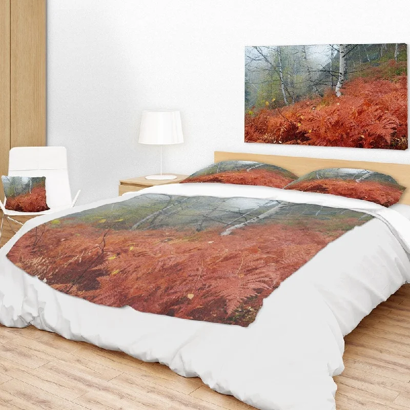 Designart 'Red Fern in Foggy Fall Fay' Landscape Photo Throw Blanket