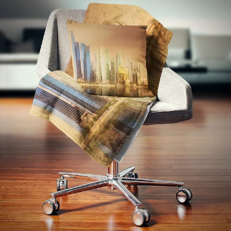 Designart 'Singapore Skyline under Brown Sky' Cityscape Throw Blanket