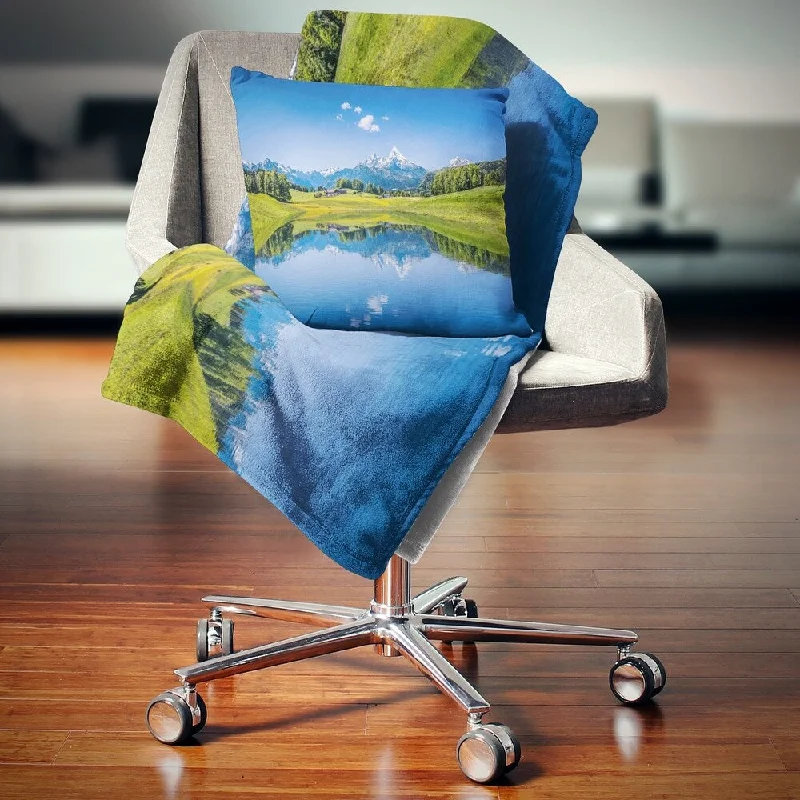 Designart 'Summer with Clear Mountain Lake' Landscape Fleece Throw Blanket