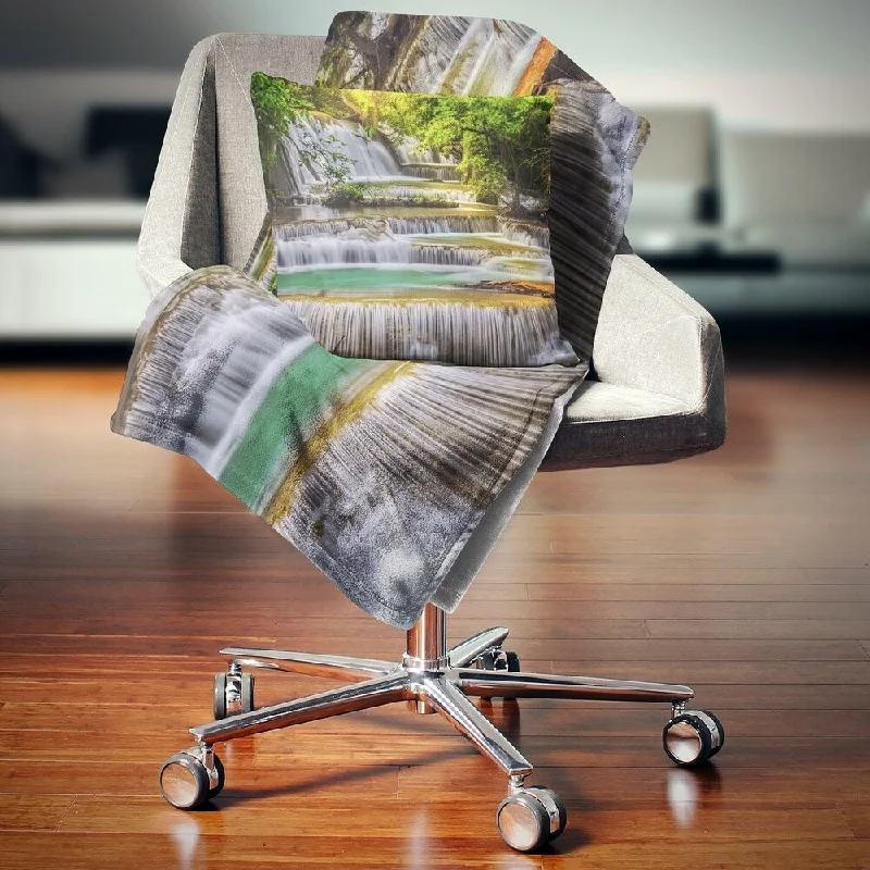 Designart 'Tranquil Erawan Waterfall' Landscape Fleece Throw Blanket